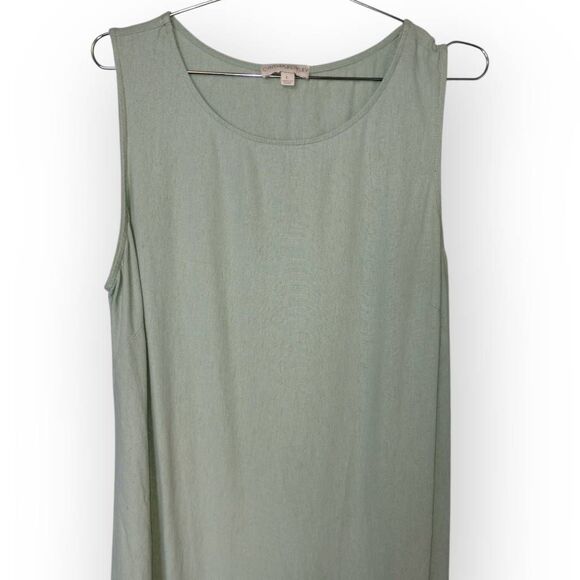 Cynthia Rowley Midi Sz L Tropical Sea Green High Low Linen Sleeveless Classicore - Picture 3 of 9